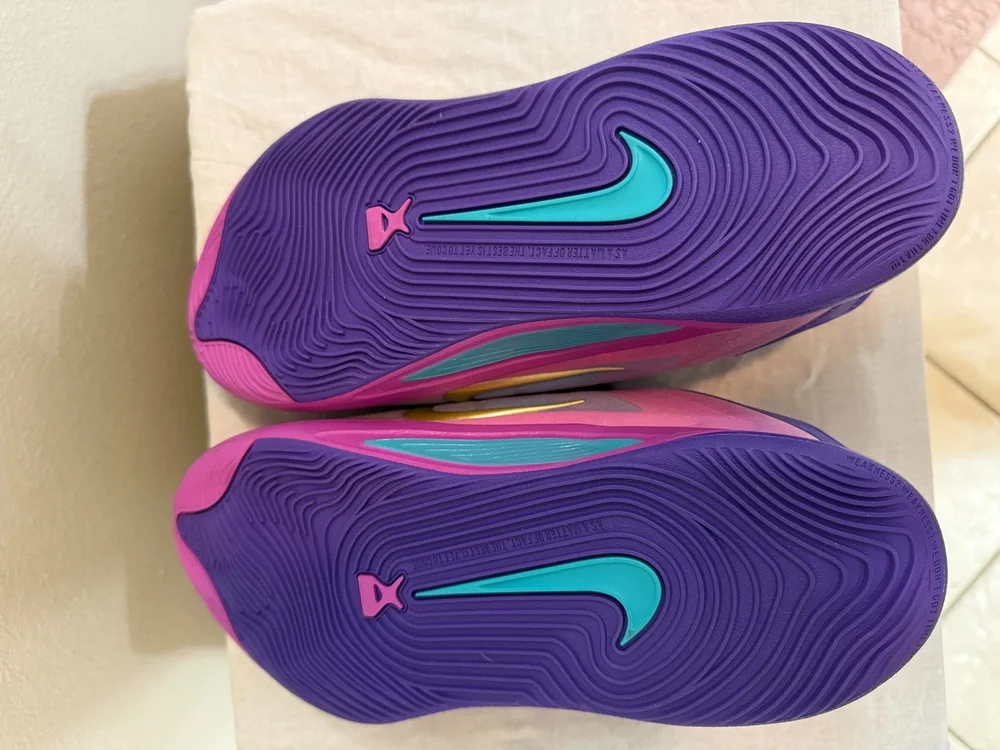Nike A'One Gs Basketball Shoes Purple Pink Gold Size 6.5Y, Fit Women size 8
